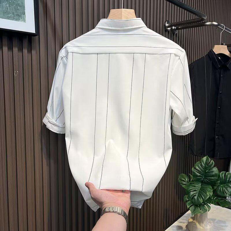 Men's Short Sleeve Striped Shirt - Trendy Mature Style, Summer Casual Loose Fit