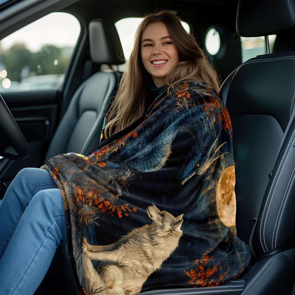 Mysterious Dreamlike Art Print Travel Throw Blanket - Elegant Fantasy Pattern Cozy Soft Accent for Beach Camping Sofa Office