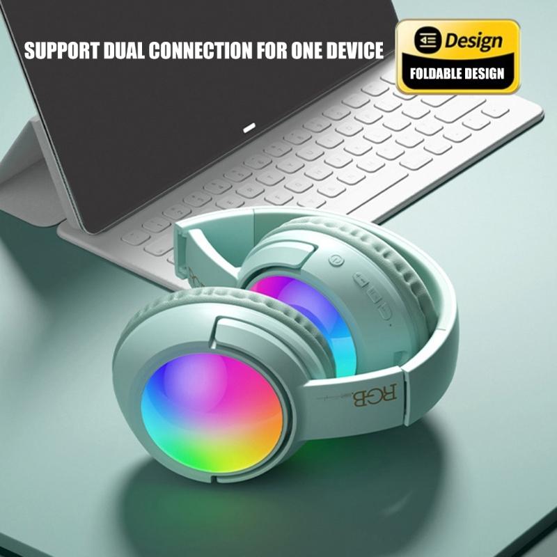 Foldable LED Gaming Headphone with Noise Canceling Bluetooth-compatible 5.4 Long Battery Life Auxiliary TF Card Support