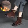 Winter Plüsch Warme Kurze Stiefel Retro Bequeme Echtes Leder Einfarbig Vielseitige Damenschuhe