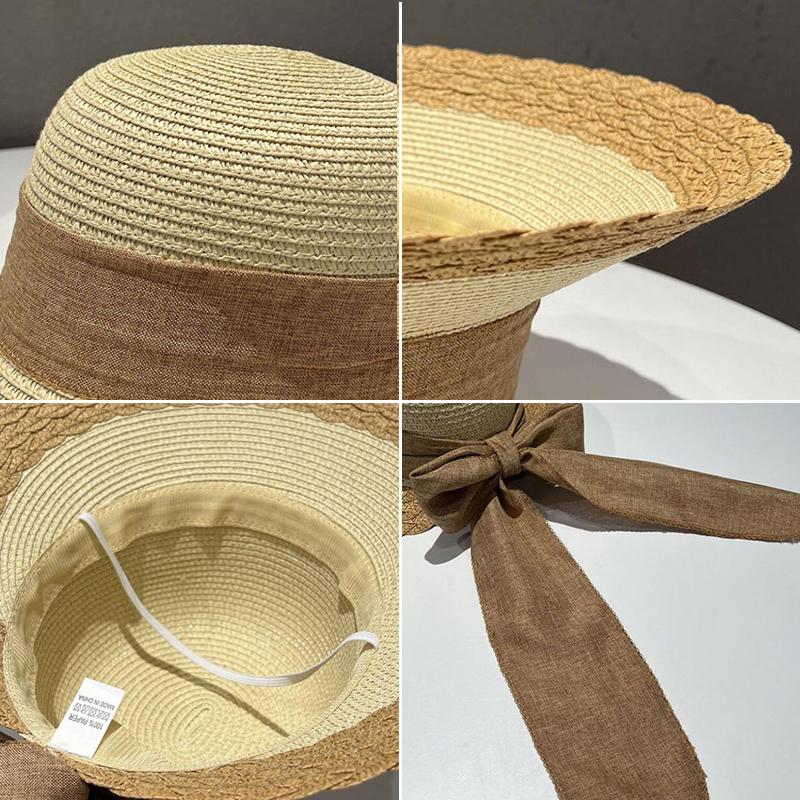 Sun Hat Ribbon Bow Handwoven Grass Hats Foldable Large Brim Fisherman Cap Girls Beach Travel Anti-Uv Visors Ricygvm Women Summer Minimalist