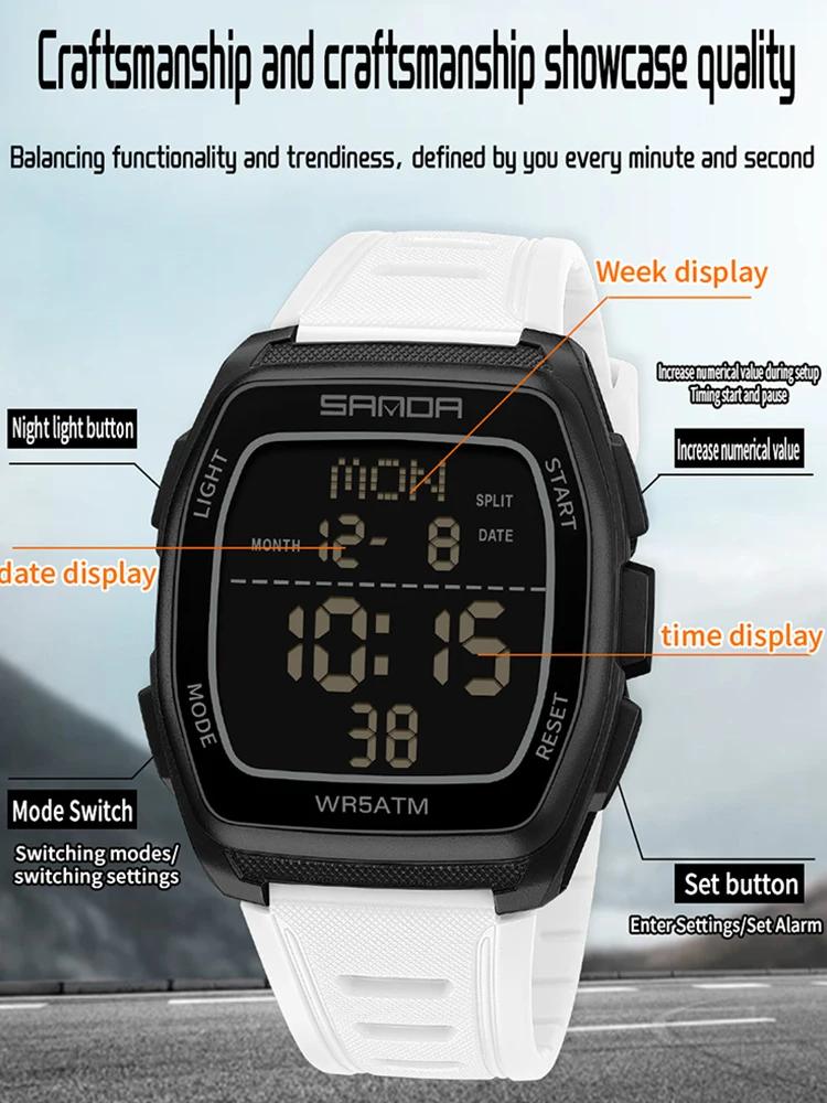 SANDA Fashion Men's Electronic Watch Multifunction Alarm Clock Luminous Waterproof Shockproof Sports Casual Watches for Man