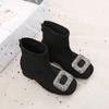 2025 new girls high heels shiny girls square head rhinestone buckle short boots autumn and winter warm temperament suede fashion boots