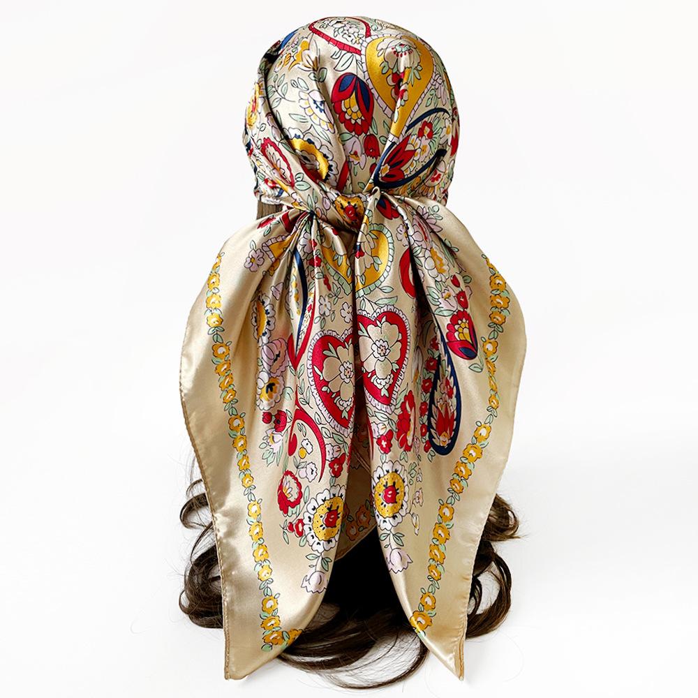 90cm Satin Square Scarf - Paisley Print, Versatile Headscarf, Bandana, or Waist Scarf