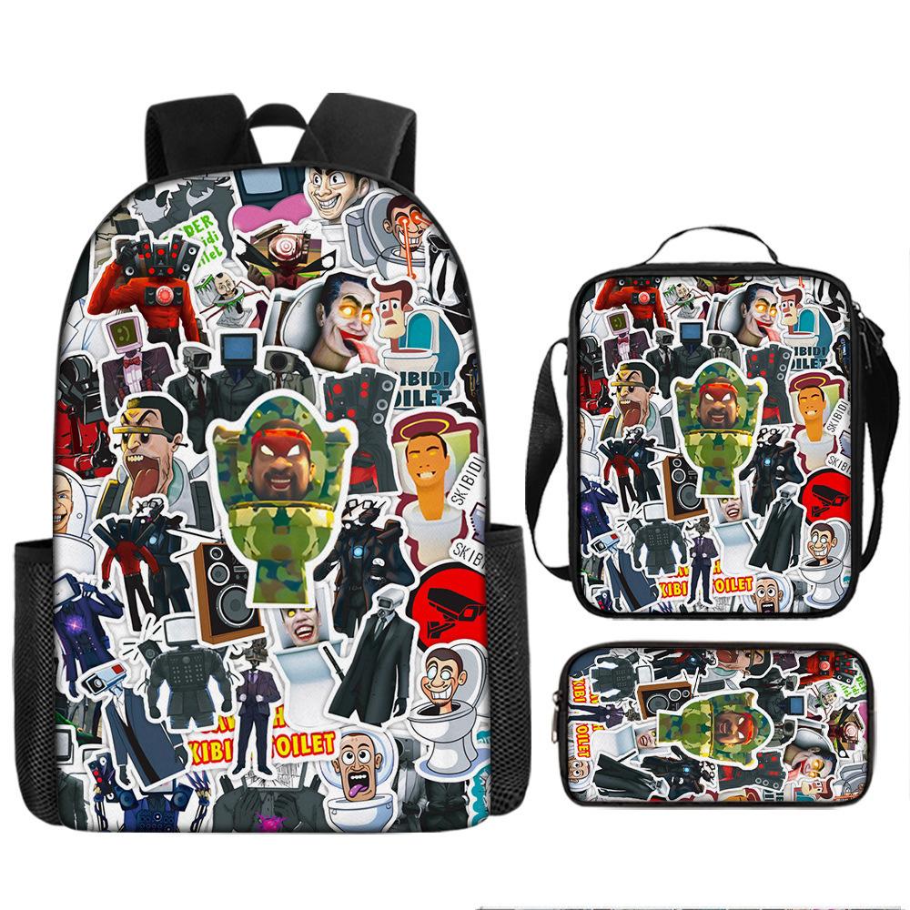 Luxe Nieuwigheid Bijzonder Cool skibidi toilet 3D Print 3 stuks/Set leerling Schooltassen Laptop Dagrugzak Rugzak Lunchtas Etui
