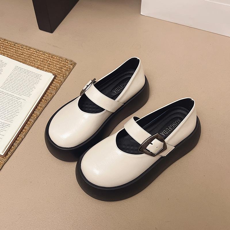 Single shoes 2025 summer new retro small leather shoes women's versatile word with heightening thick sole shallow mouth Mary Jane