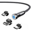 540° Rotating Magnetic 3-in-1 Charging Cable for Android, Apple, and Type-C Devices