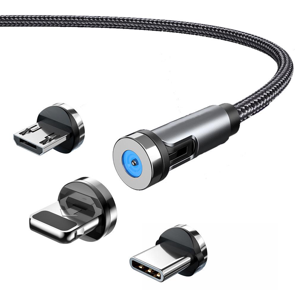 540° Rotating Magnetic 3-in-1 Charging Cable for Android, Apple, and Type-C Devices