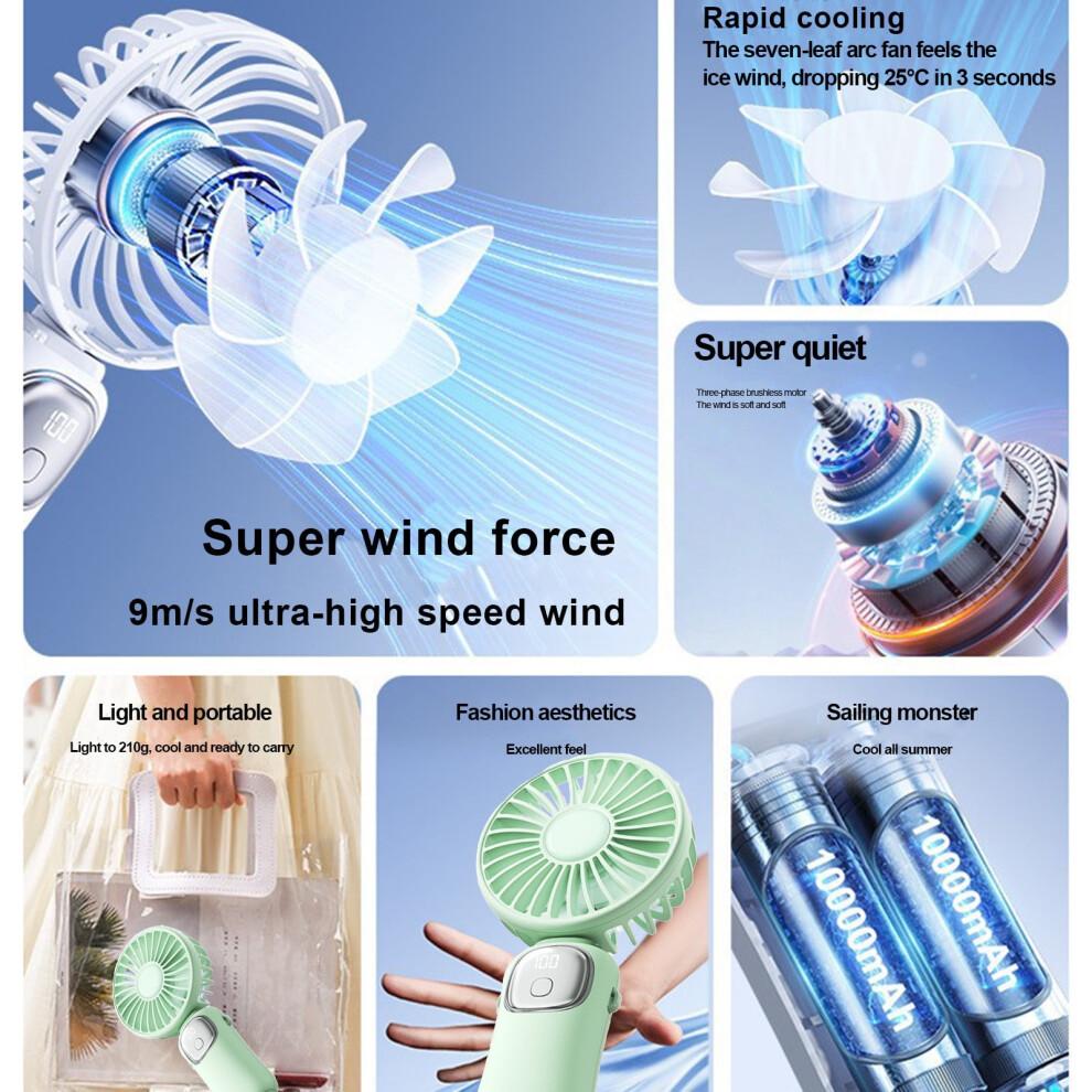 maxiaoxia Jiletang Folding Digital Display Handheld Fan Desktop Small Fan USB Charging Summer Artifact Fan for Home Office Travel etc