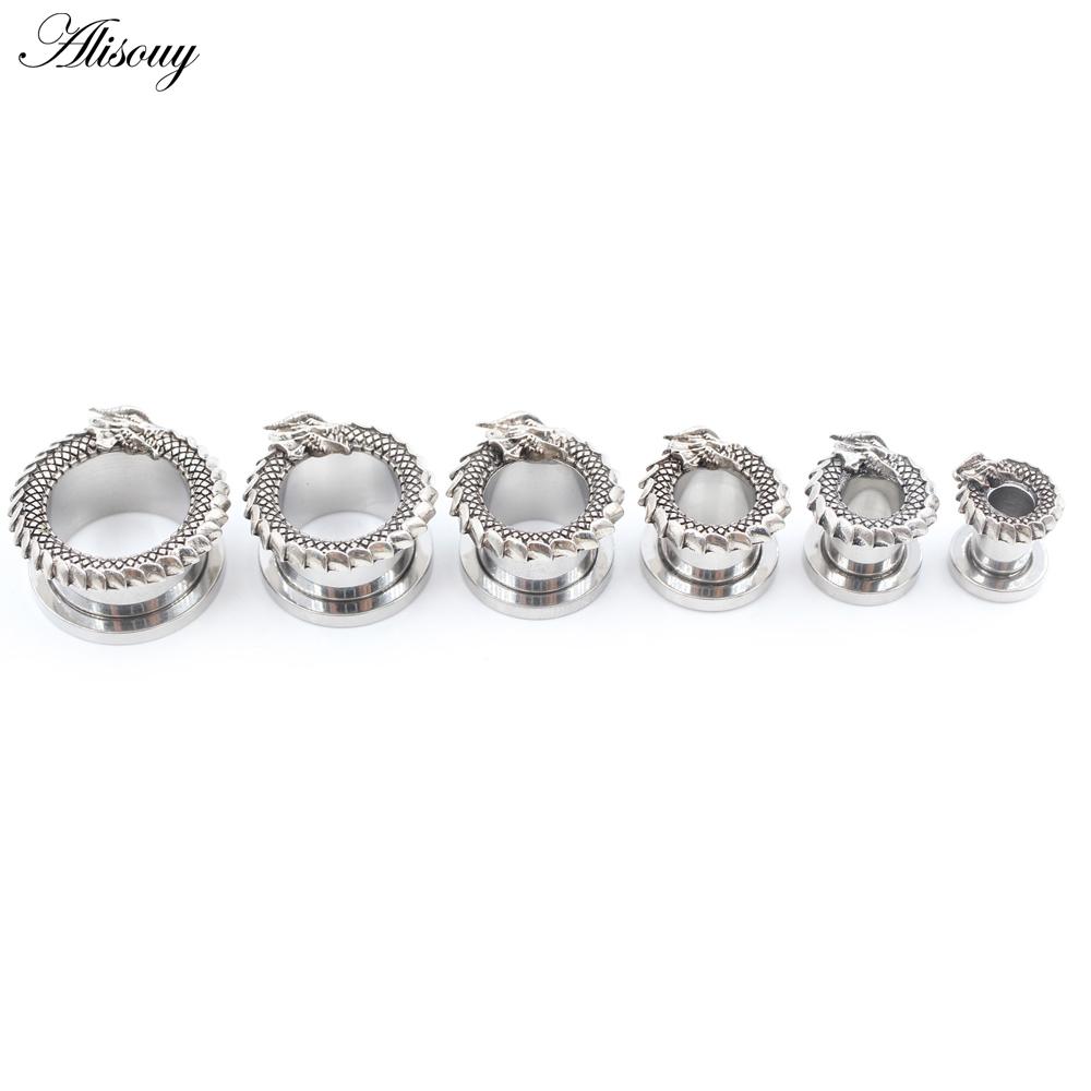 Alisouy 2PCS Retro Dragon Scale Duté Nerezové Tunelky do uší Zátky Expander Nosítka Náušnice Piercing Body Šperky