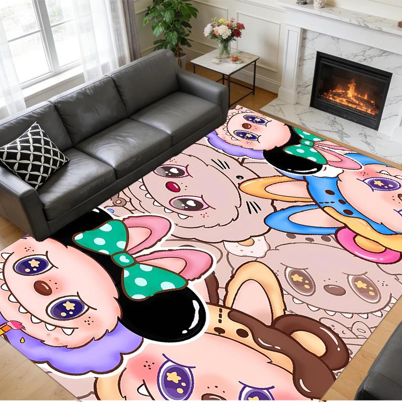 Anti‑Slip Crystal Velvet Floor Rug, Labubu Design Carpet for Indoor Living Bedroom Home Decoration