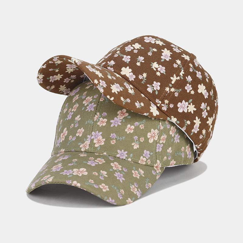 European and American New Small Floral Full Print Baseball Cap Women Shopping Hard Top Cap Fashion Personality Sun Hat Tide