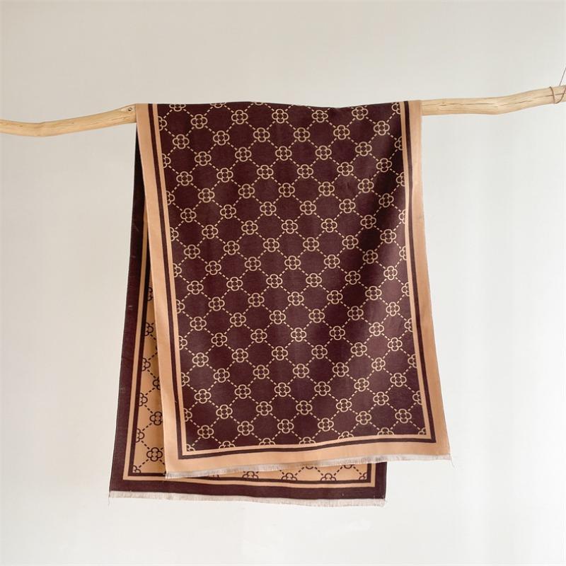 Camellia cashmere scarf women's winter senior sense versatile thickened warm scarf air conditioner shawl