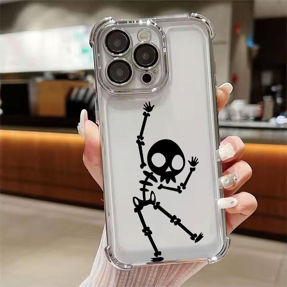 Black Skull Cute Phone Case for iPhone 17E 11 13 15 16 17 Pro Max 14 Plus 17Air 16E 13 Pro 12 17Pro Soft Shockproof Clear Cover