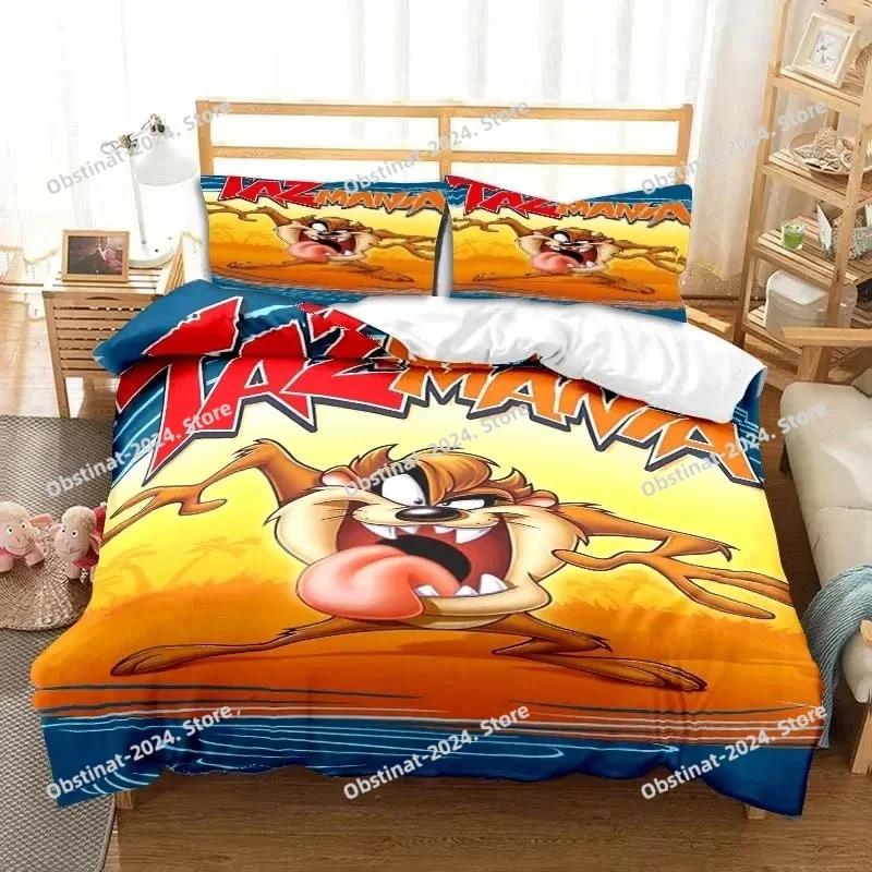 Set di biancheria da letto con stampa 3D del diavolo della Tasmania, completo di federa e copripiumino, morbido, per letto singolo, matrimoniale, queen size e super king size.