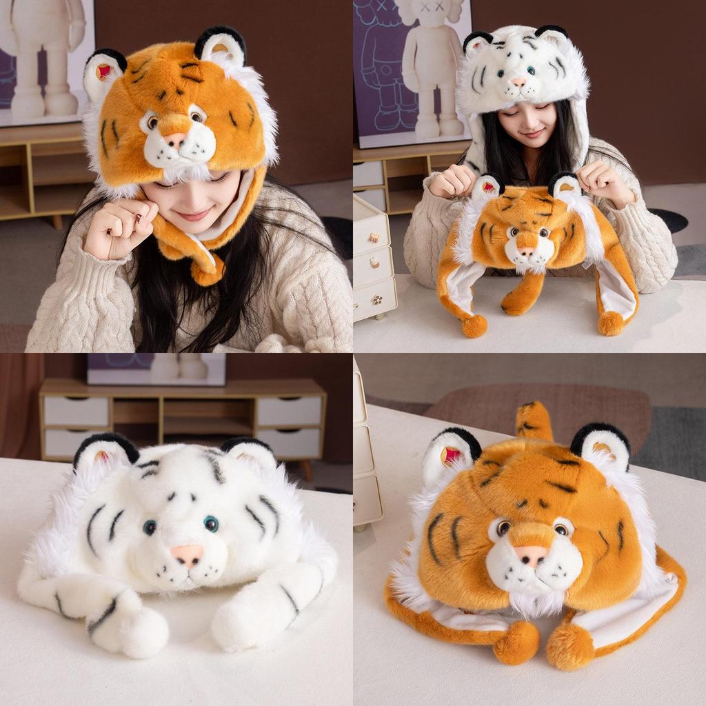 Plysch Tigermössa Kostym Med Öronskydd För Barn Och Vuxna