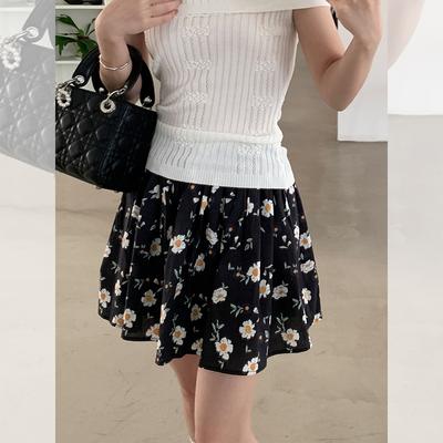 Sommer plissierter Blumenrock kurzer Rock Damen Freizeitstil hohe Taille vielseitiger Rock