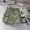 European station summer new denim skirt women's thin tooling pockets high waist anti-light A-word skirt