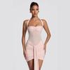 European & American Style Lace-Up Mesh Halter Patchwork Ribbon Bodycon Dress (2026 Summer Collection)
