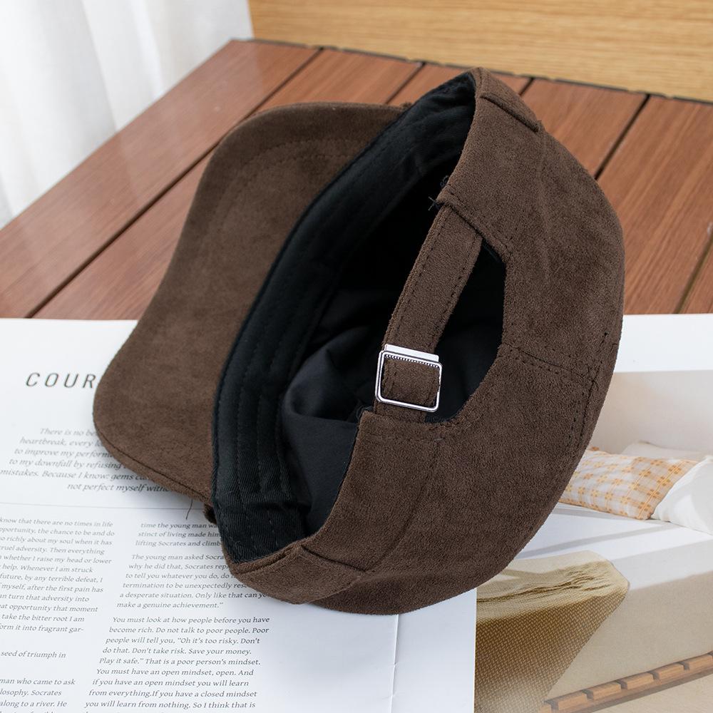 Retro Suede Big Head Circumference Flat Top Cap Women's Autumn and Winter Fashion Rivet Versatile Face Small Equestrian Hat