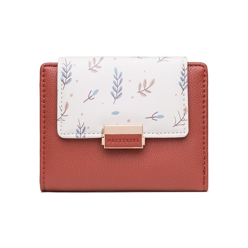 PU Leather  Loose Change Printed Buckle Folding Zipper Student Coin Card