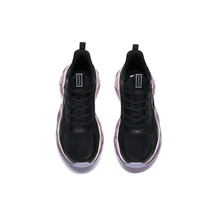 Anta A-Jelly Elastic Gel Technology Shock Absorption Rebound Low-Top Running Shoes Women Sneaker Black Purple 122035501-12
