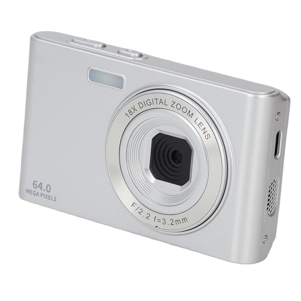 Retro Camera 4K Video 64MP Photo 18X Digital Zoom Student Camera for Travel Photography Silver