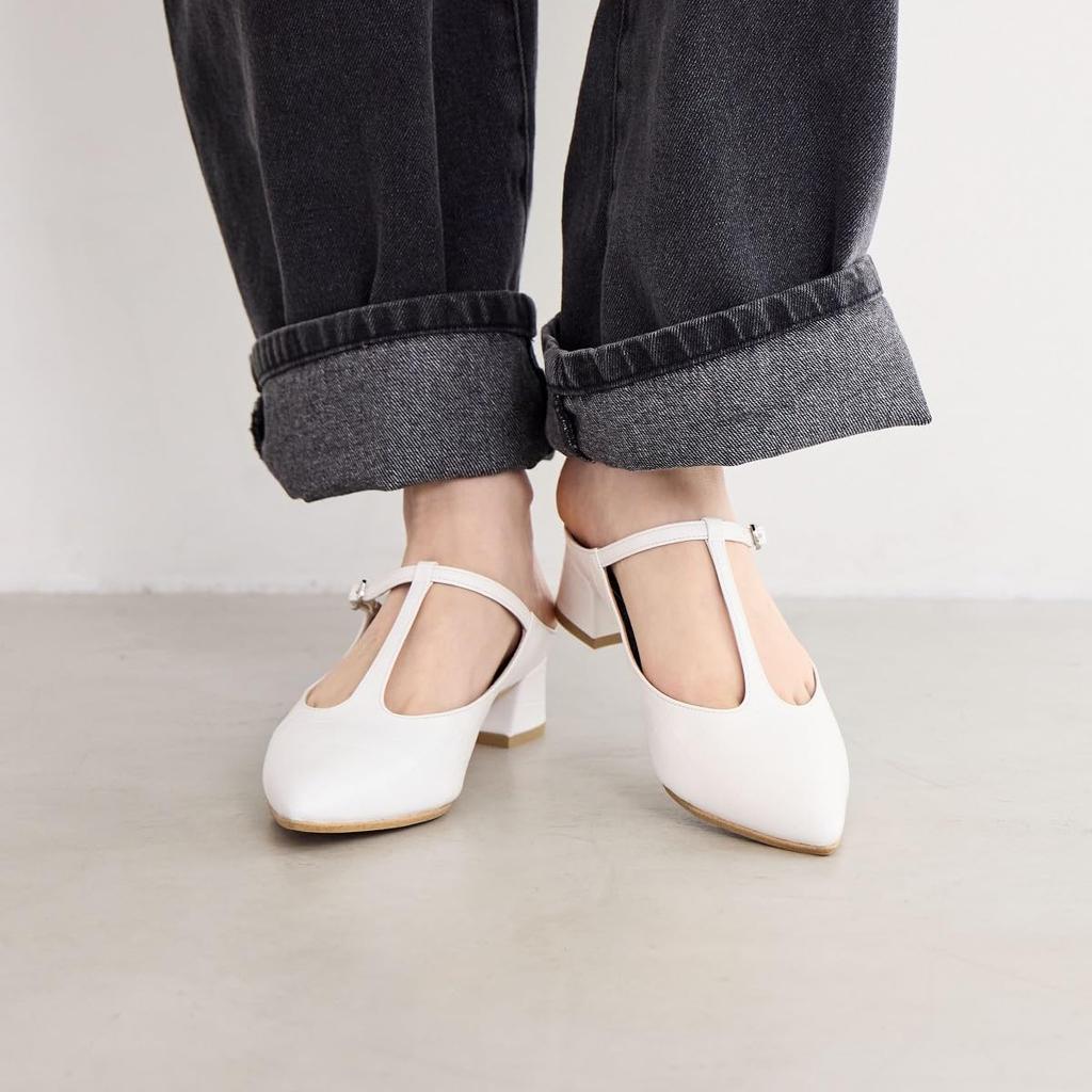 HIMIKO/Himiko/Spitze Zehen T-Riemen Pantoletten/651507 Off White 230