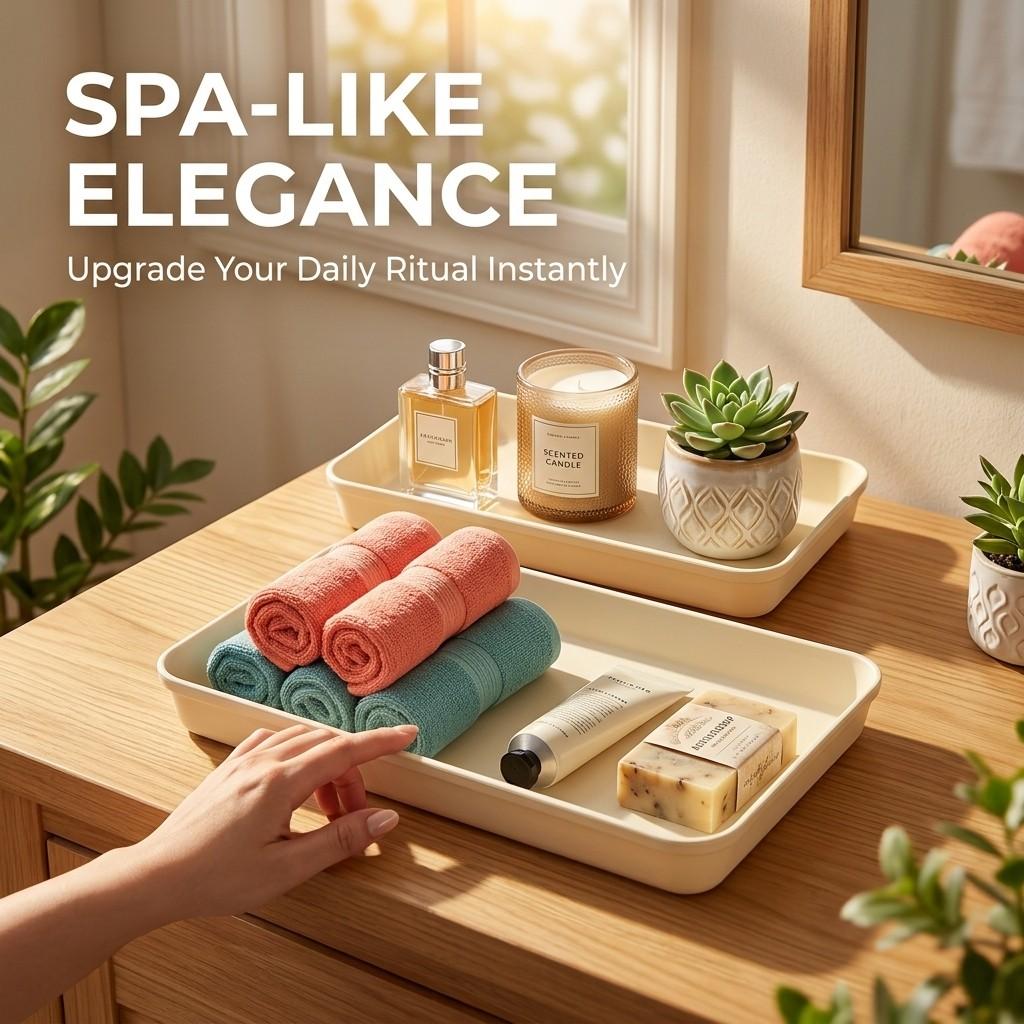 Plastic Bathroom Counter Tray Vanity Tray Waterproof Makeup Organizer Cosmetics Storage Perfume Stand Raised Edge Dressing Table