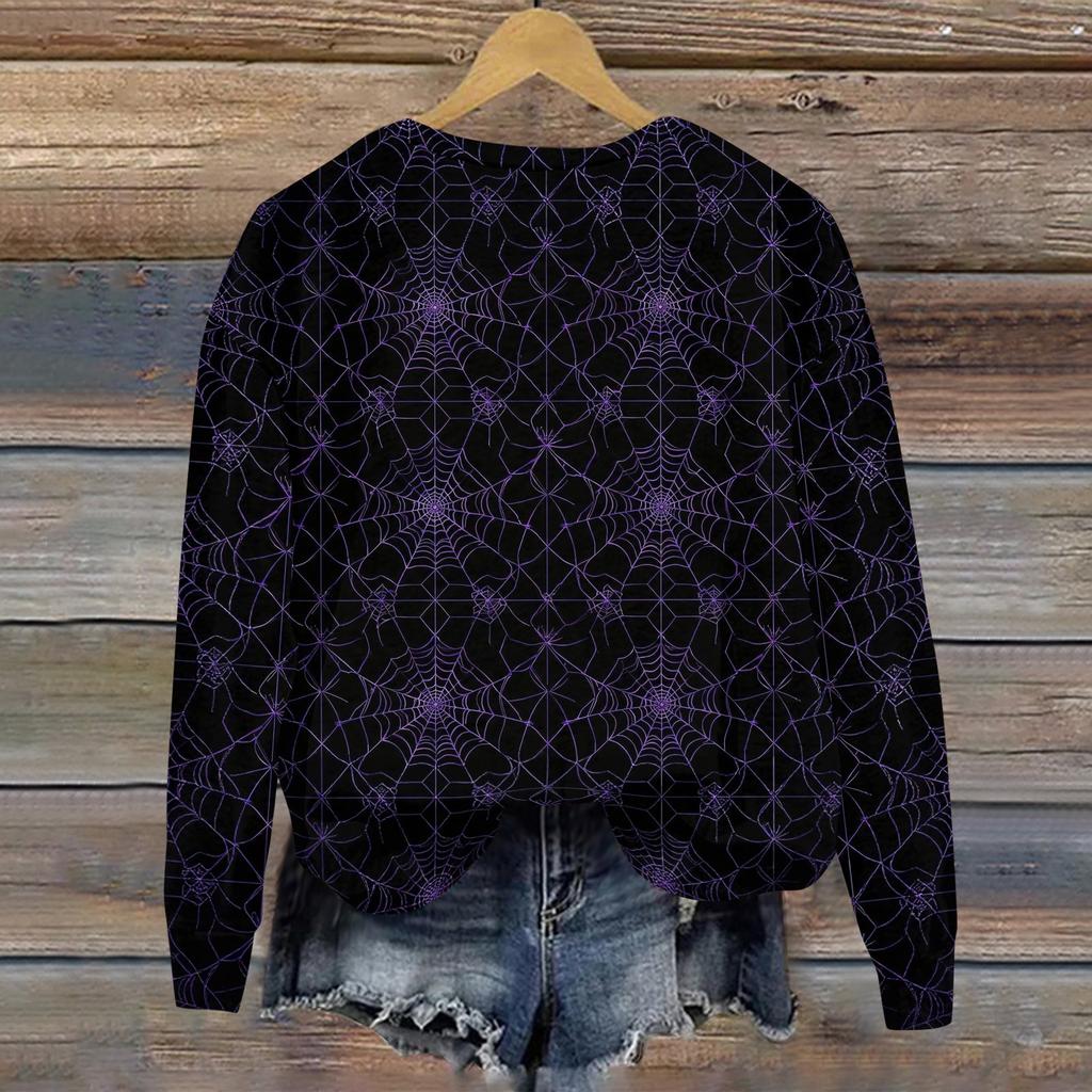 Women's Casual Long Sleeve Halloween Print Round Neck Sweatshirt Top