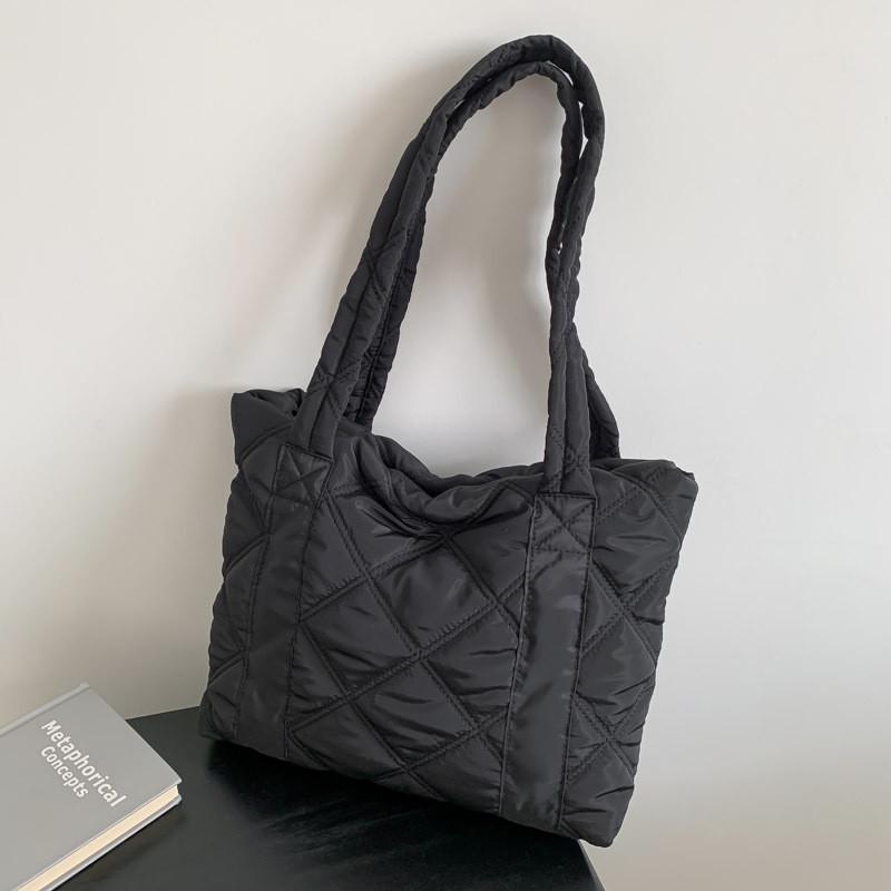 2023 Winter Fashion Rhombus Cotton Shoulder Bag For Women Street Style Large Capacity Embroidery Trendy Tote Bag