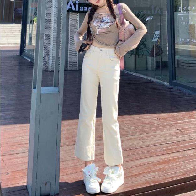 Smoke-leg Pants for Women In Autumn Narrow Version Straight Jeans for Women In Autumn Style High Waist Slim Small Cropped Pants for Women In Autumn