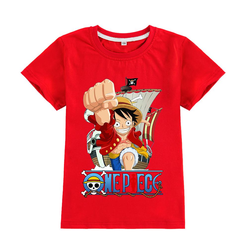 A905 Kids Boys Girls Luffy One Piece Printed Casual Short Sleeves T-shirt