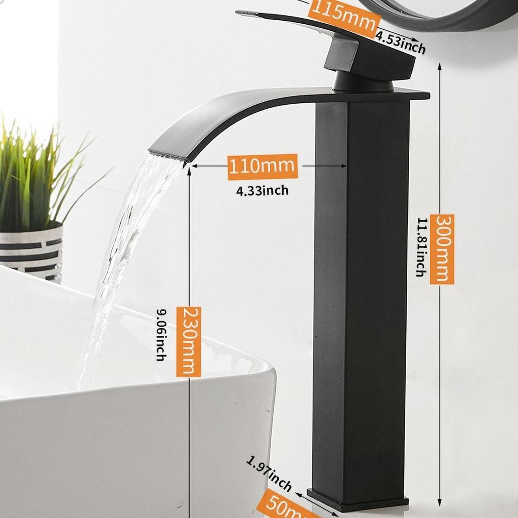 Messing/Edelstahl Badezimmer-Mischbatterie - Heiß-/Kaltwasser Flacher Auslaufhahn für Waschbecken Badewanne, Galvanisch Beschichtet Korrosionsbeständig