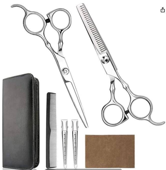 Juego de tijeras de peluquería blancas de 6 pulgadas: Tijeras planas y dentadas para adultos y niños