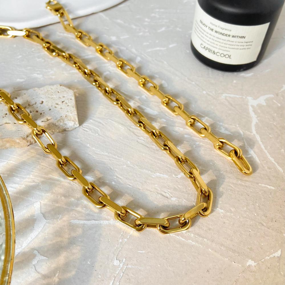 New 18k Gold Plated Tarnish Free Stainless Steel Vintage Dainty Polished Singapore Corn Chain Necklace Jewelry Set