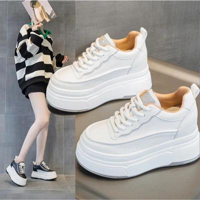 Genuine Leather Flats Casual Sneakers Women 2024 New Chunky Platform Sports Shoes Ladies High Heels Designer Tennis Thick Bottom