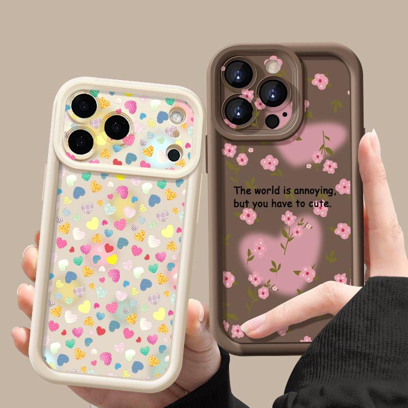 Cute Sticker Love Heart Case For iPhone 18 Pro Max Shockproof Bumper Soft Silicone Cover For iPhone 17 16 15 14 13 Pro Max 17E