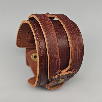 Exaggerated Wide Retro Distressed Cowhide Bracelet for Men - European American Style