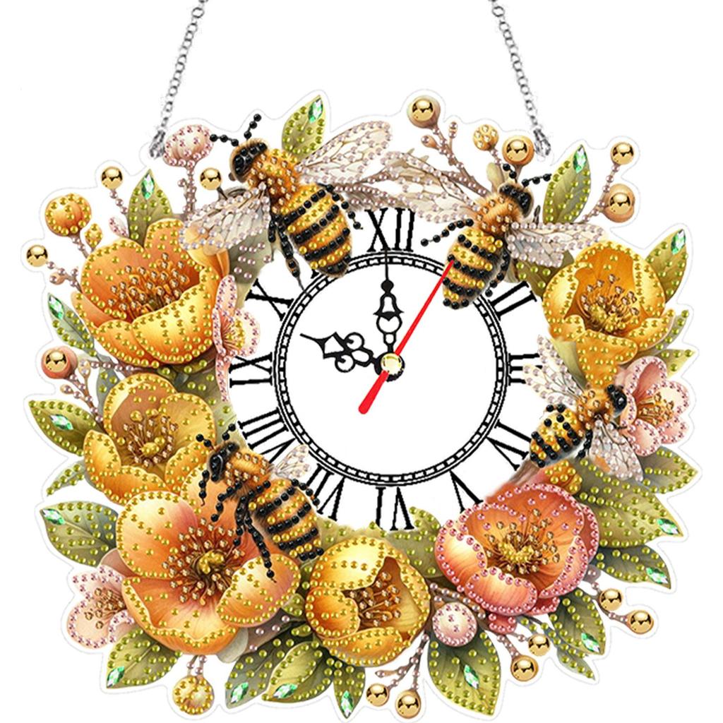 Acrylic Special Shape Wreath Diamond Painting Wreath Clock 5D Diamond Painting Clock Art Craft Diamond Painting Hanging Clock