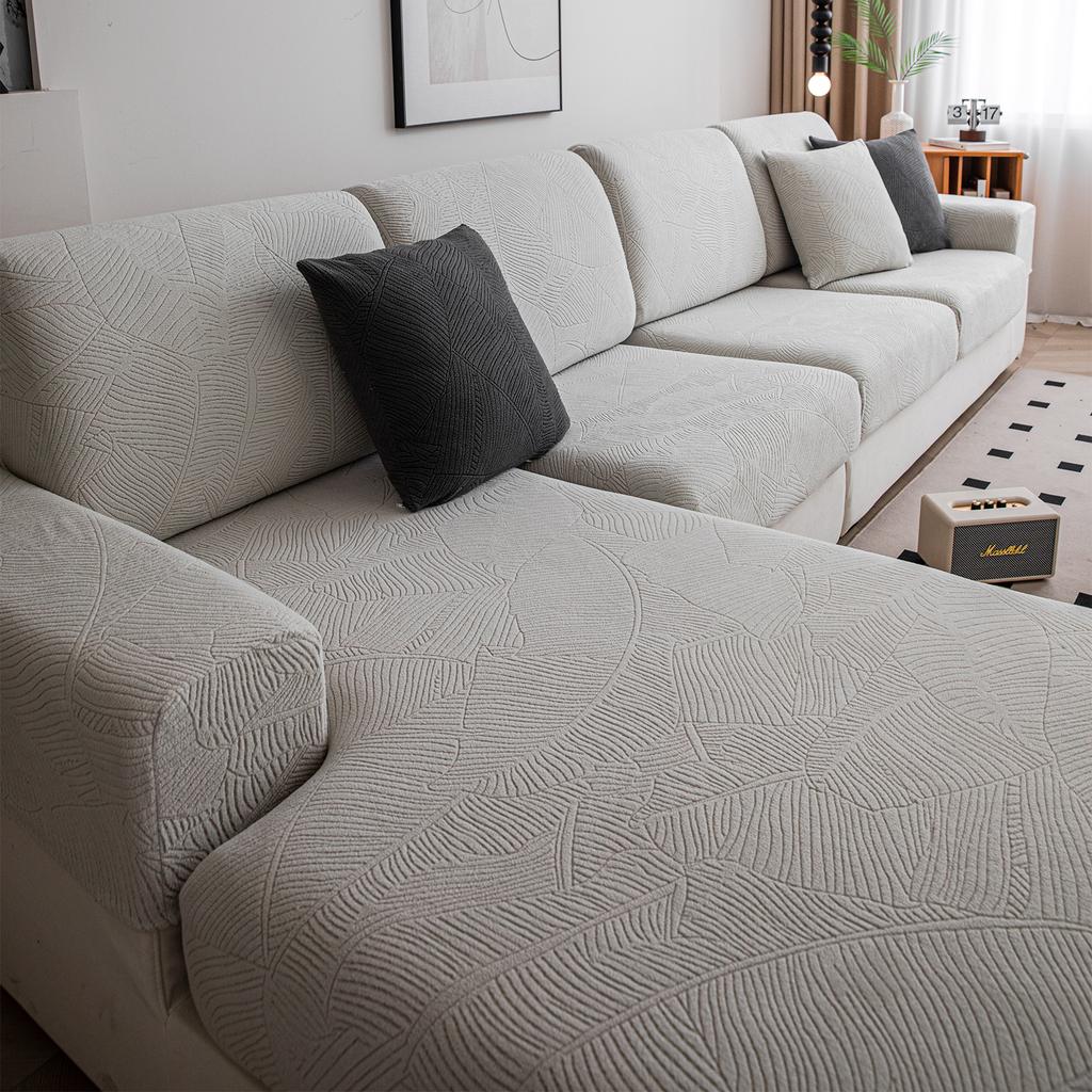 Banana Leaf Jacquard Fabric Sofa Cloth Cover, Polar Fleece, Living Room, Comfortable, Dustproof, Anti Pet Scratch