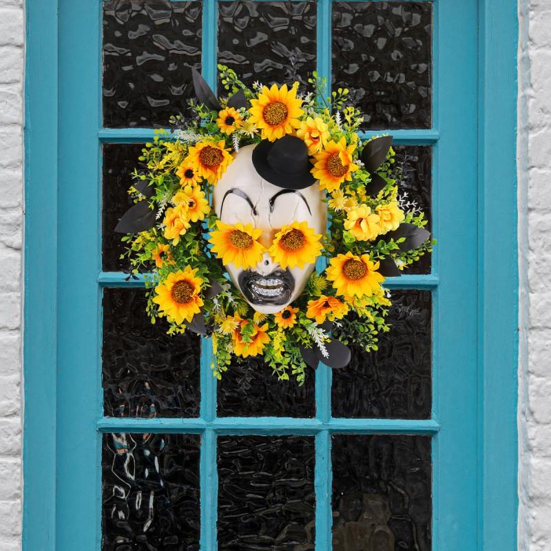 Halloween Sunflower Ghost Face Horror Garland Door Hanging Festival Courtyard Artificial Flower Wreath Halloween Decoration