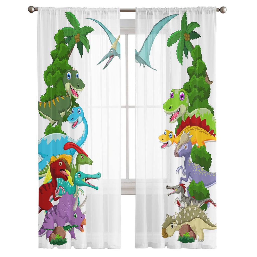 Grove Dinosaure Arbre de Coco Rideaux Modernes en Voile pour Salon Chambre Maison Cuisine Fenêtre Rideaux Transparents