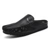 Fashion Breathable Mens Half Slippers Handmade Leathe Muller Shoes Loafers Male Comfy Flats Lazy Shoes Soft Handmade Men Casual Footwear