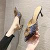Fashion Women's Mules Slippers and Ladies Sandals Sexy Heeled Rhenstone Shoes Summer Sale Clappers Unique Non Slip Casual Pvc on Slides
