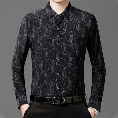 Nueva Camisa de Hielo de Seda Fina de Manga Larga para Hombre de Mediana Edad, Camisa Casual Holgada de Primavera y Otoño