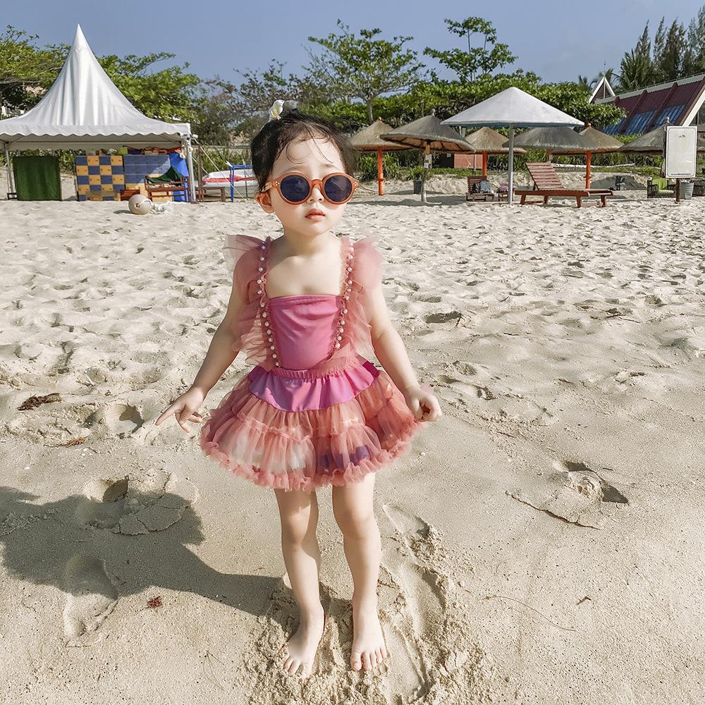 Girls' One-Piece Quick-Dry Swimsuit with Tulle Skirt - Princess Fairy Style for Toddlers and Children