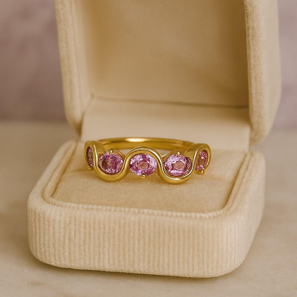 Gold Pink Sapphire Ring for Women – Oval Yellow Gold Plated Sterling Silver Ring | Engagement, Anniversary, Promise Gift for Her