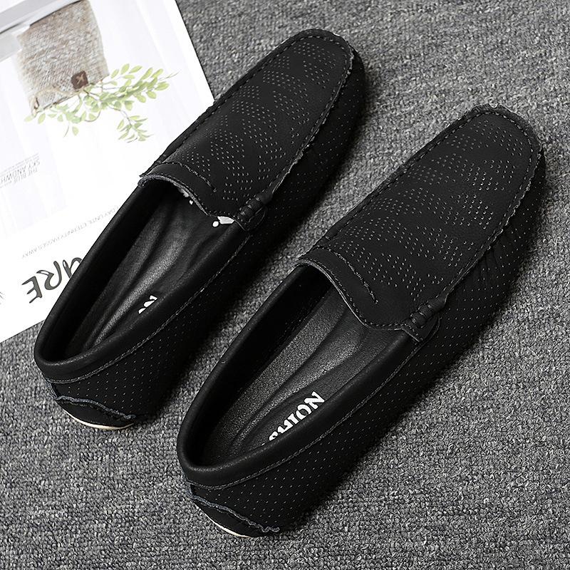 

Spring and Summer 2025 New Large Size Leather Hollow Breathable Doudou Shoes Comfortable and Casual Versatile Men s Shoes 47 чорний