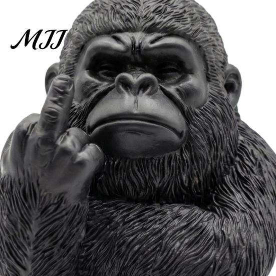 Modern Retro Tabletop Decoration Funny Middle Finger Gorilla Statue, Resin Sitting Chimpanzee Figurine, Miniature Gesture Playful Gaming Setup